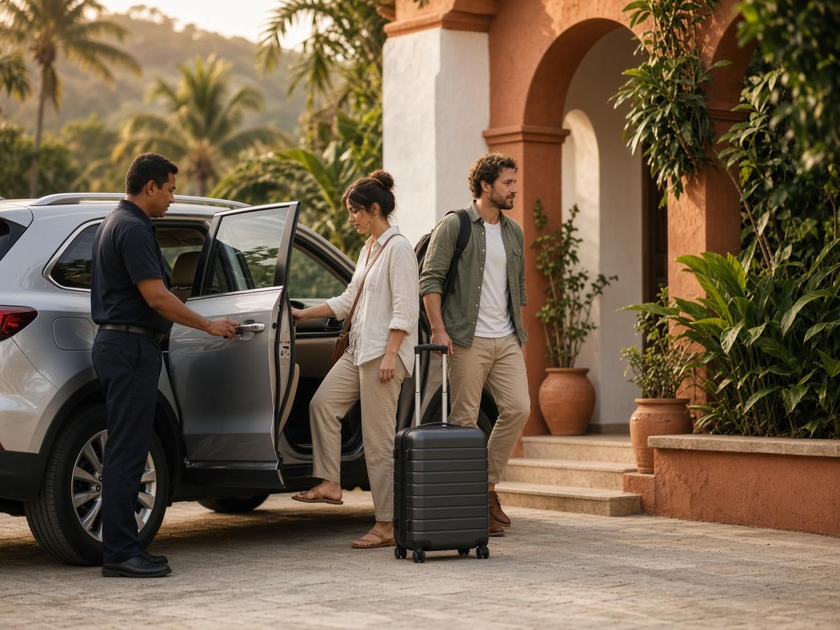 Travelers arriving at a hotel by SUV in Quepos